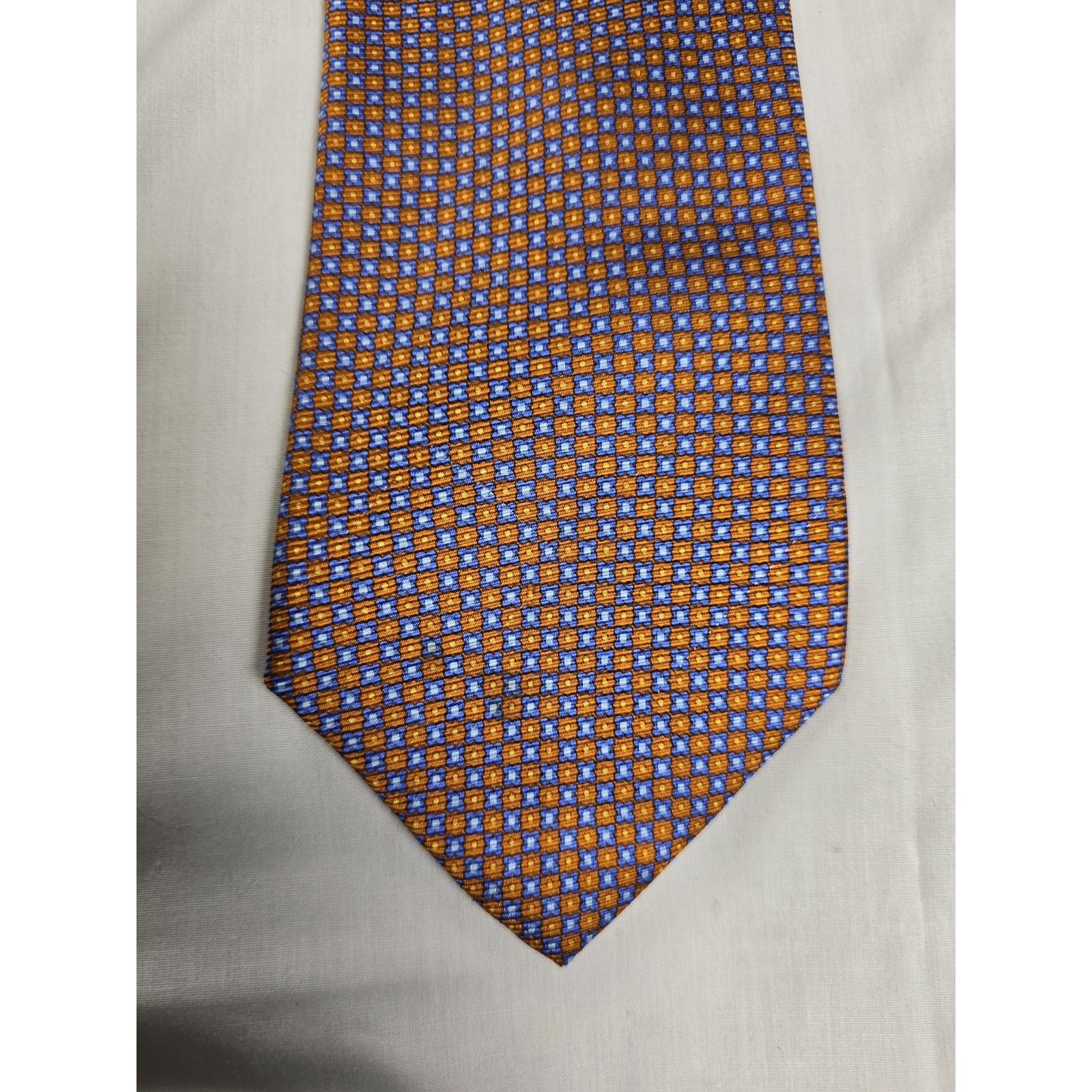 Brooks Brothers 346 Tie Mens Orange Blue Geometric Pure Silk Made In Usa Woven